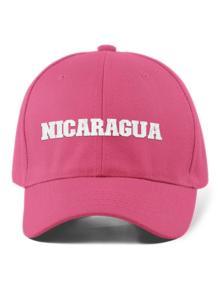 a pink hat with white text