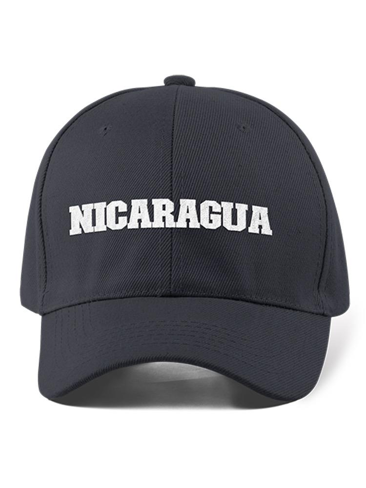 a black baseball hat with white text