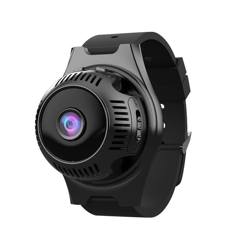 a black watch with a round lens