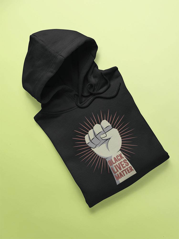 a black sweatshirt with a fist on it