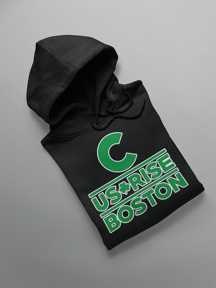 a black sweatshirt with green letters on it