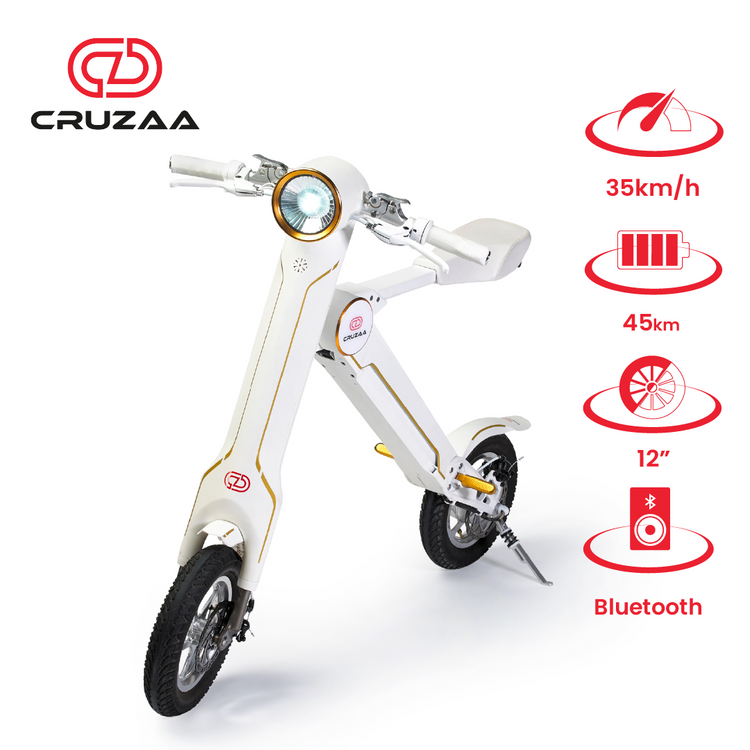a white scooter with text and icons