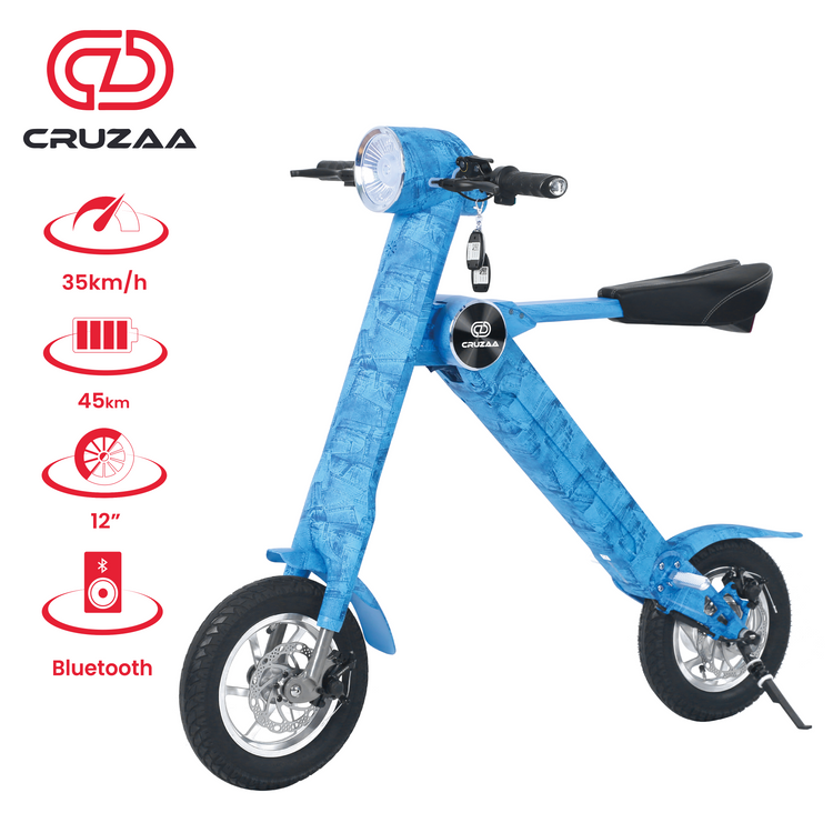 a blue bicycle with instructions