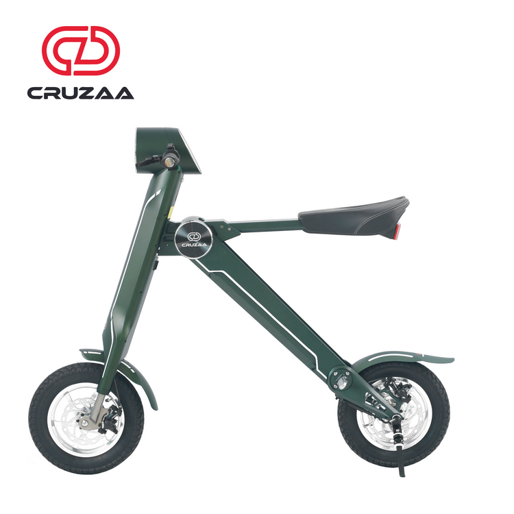 a green bike with black wheels