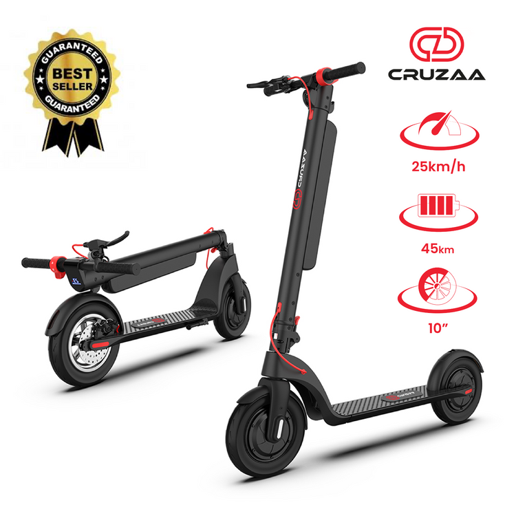 a black scooter with red accents