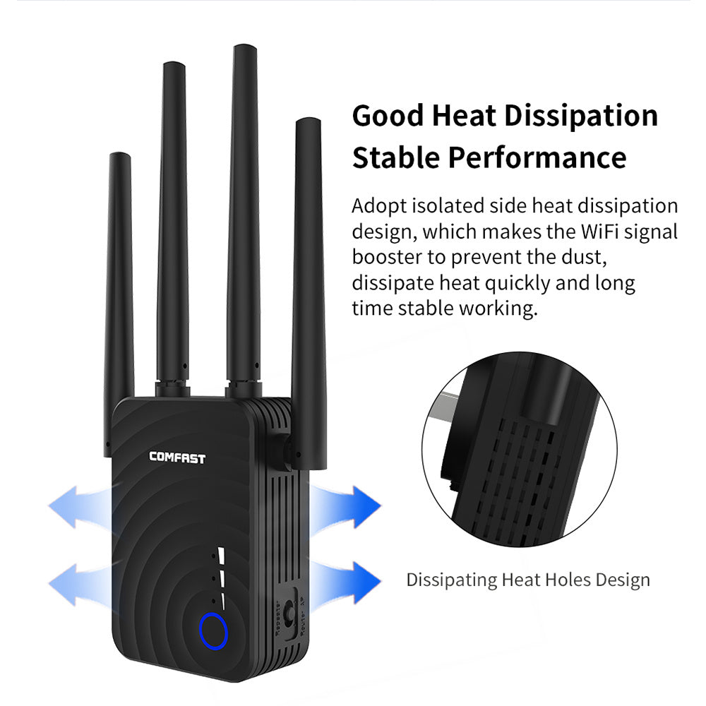 a black wireless router with three antennas