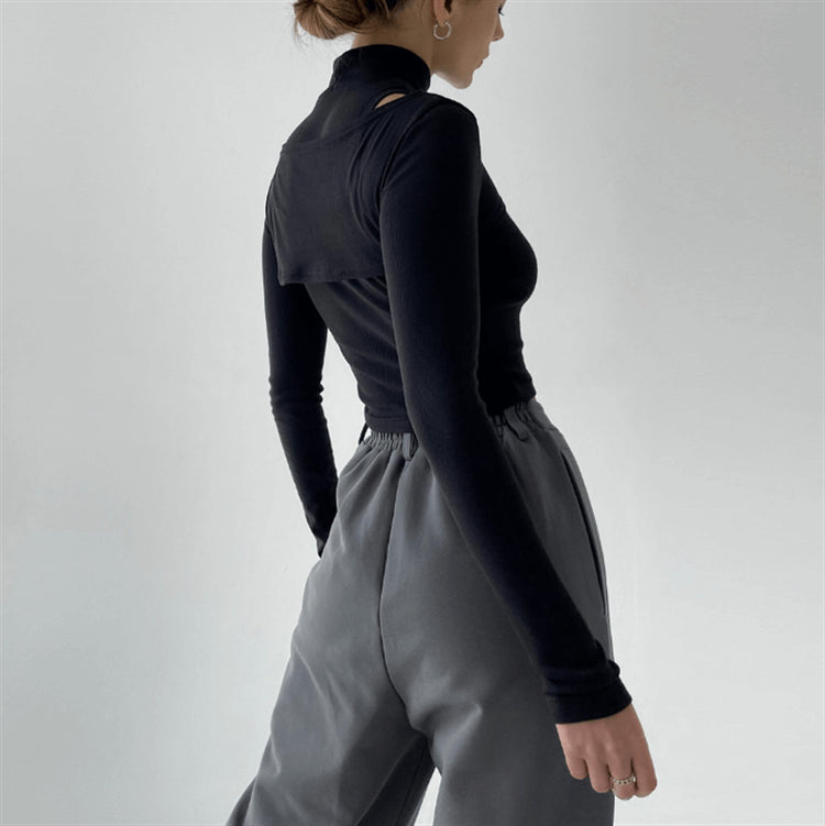 a woman in a black shirt