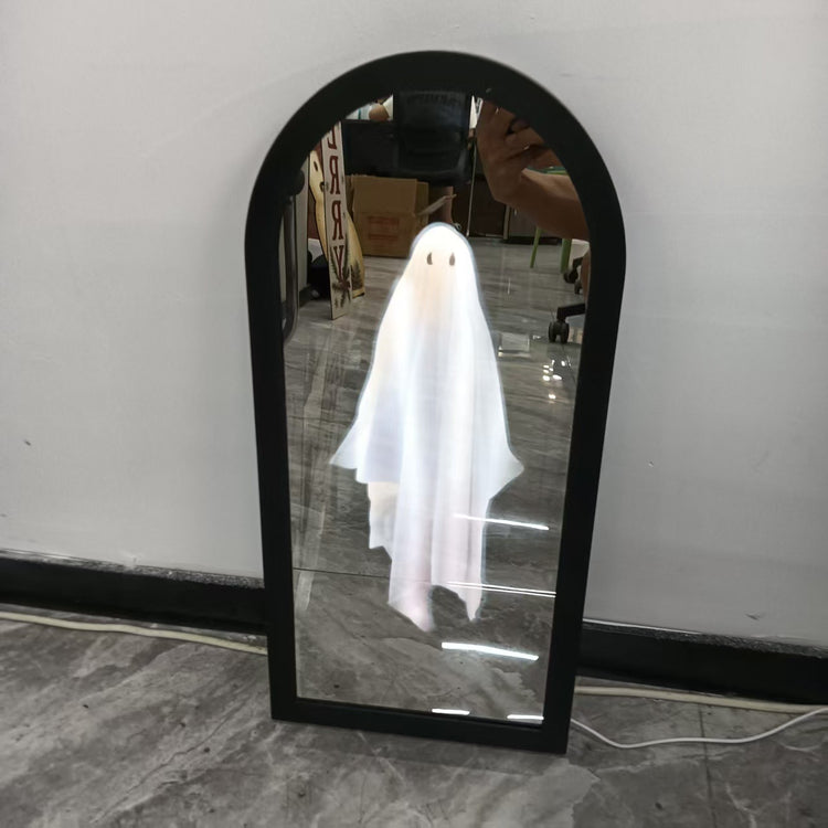 a mirror with a ghost in it