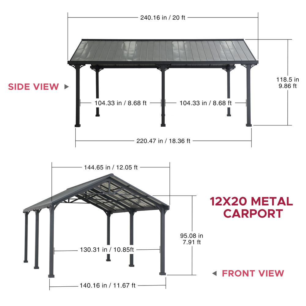 a metal carport with a roof