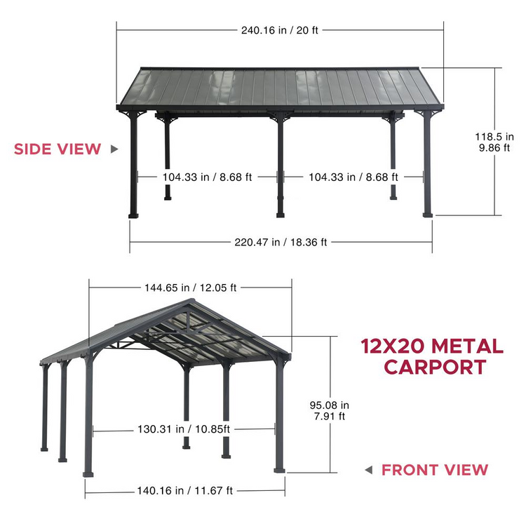 a metal carport with a roof