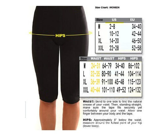 a woman's legs and shorts with size chart