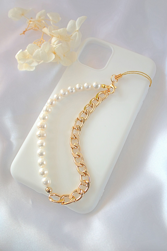18K Chain & Freshwater Pearls Duo Phone Lanyard