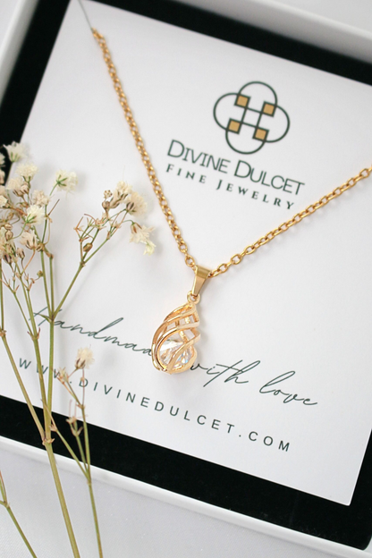 "Malena" | 24K CZ Tear Drop Cage Necklace
