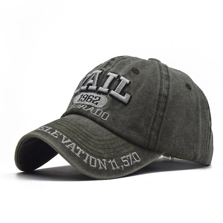 a black baseball cap with white text
