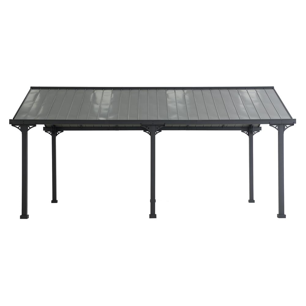 a metal covered area with a roof