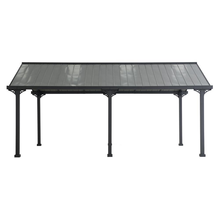 a metal covered area with a roof