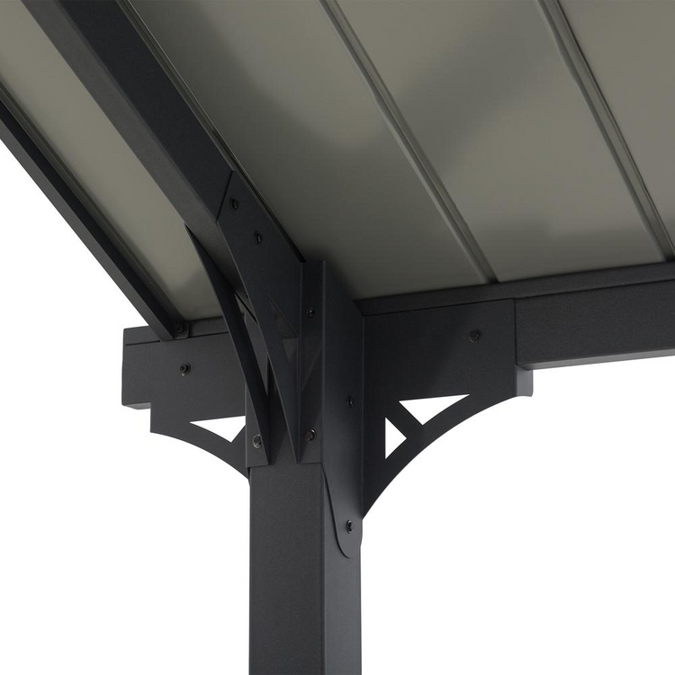 a metal structure with a roof