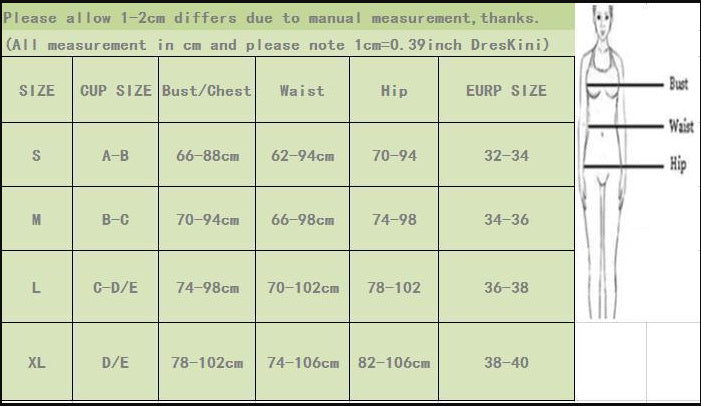 a chart of size and measurements
