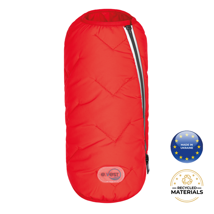 a red bag with a zipper
