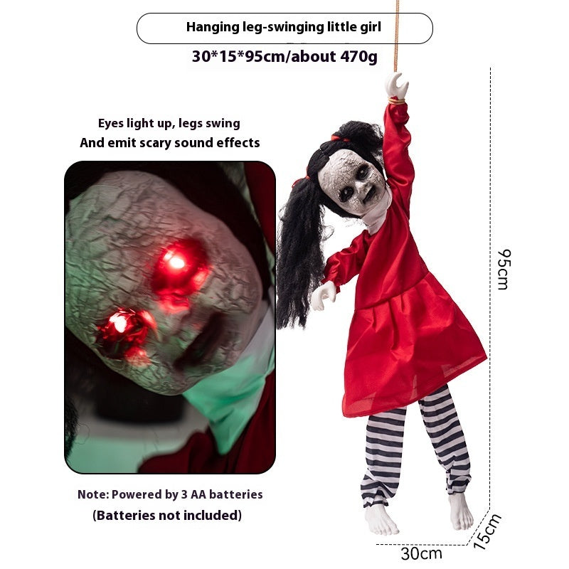 a doll with red eyes and a red dress