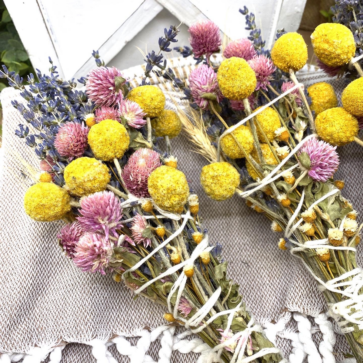 a bunches of flowers on a table
