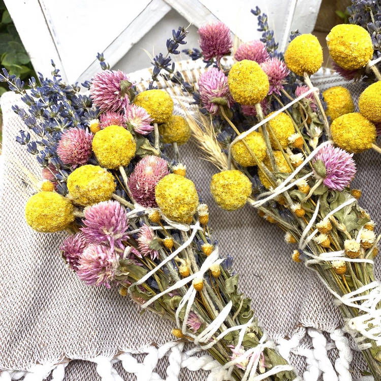 a bunches of flowers on a table
