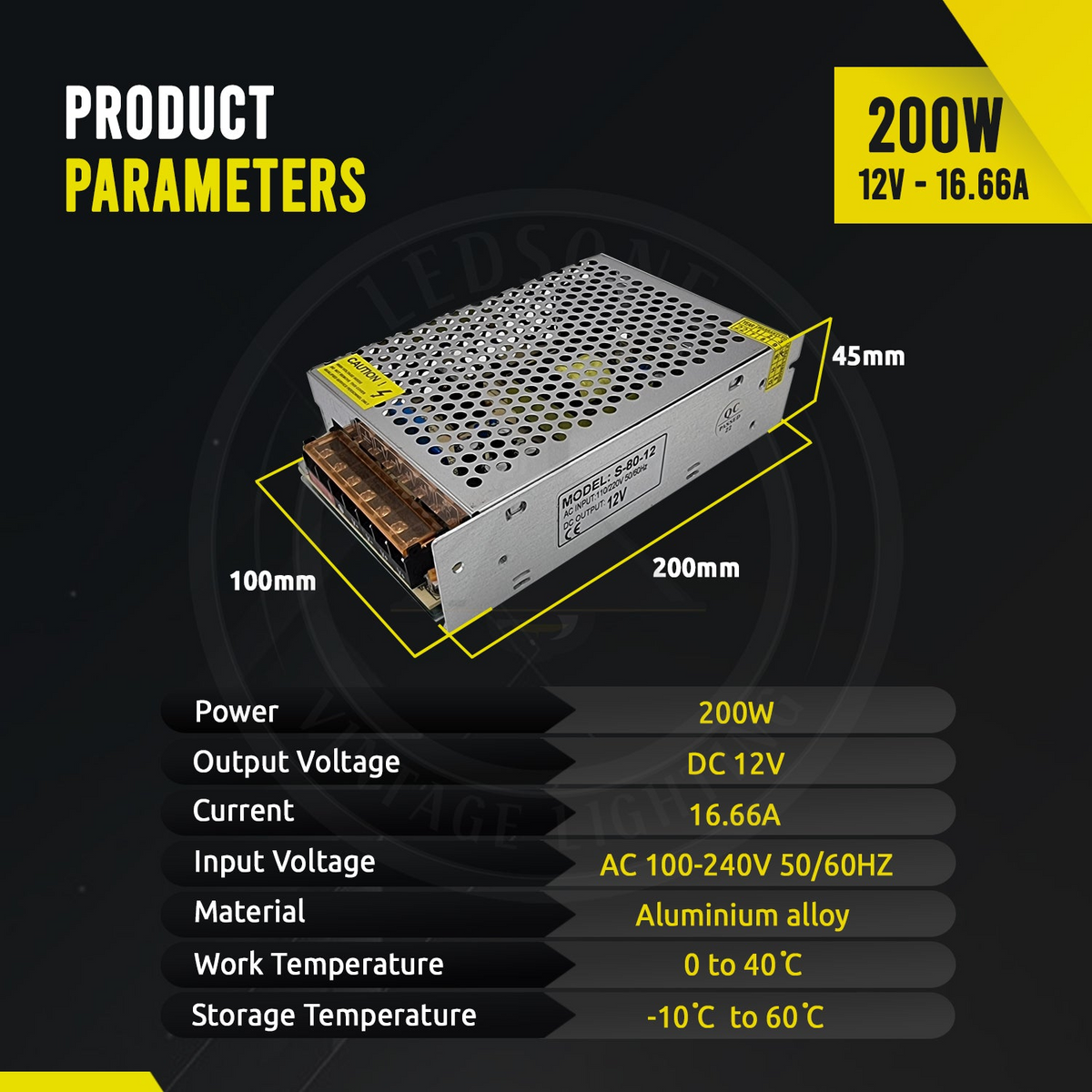 a power supply with text and information