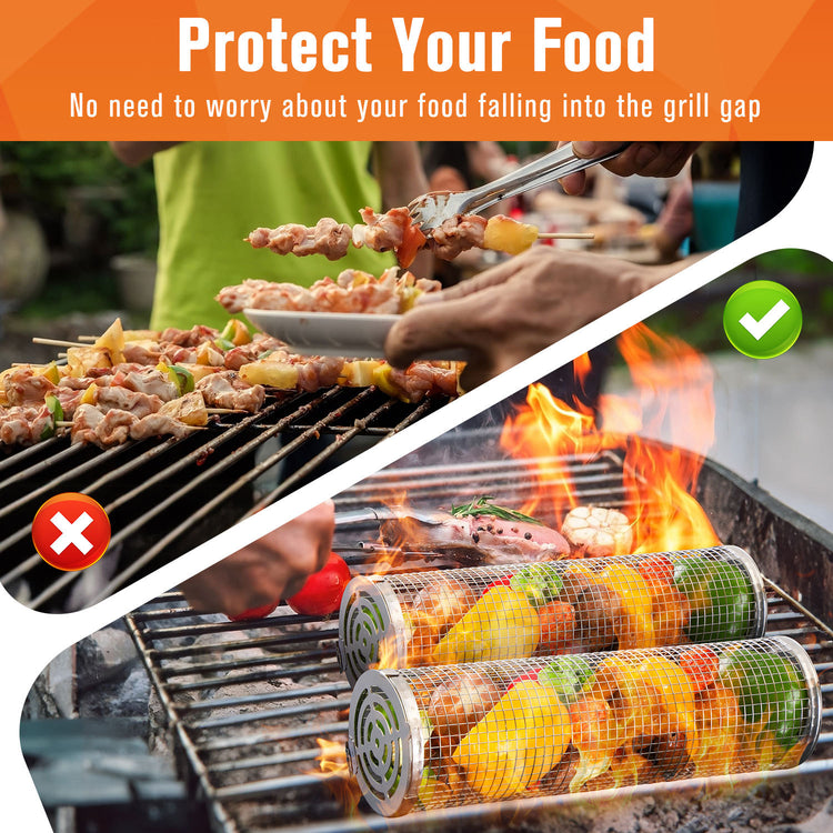 a collage of food on a grill