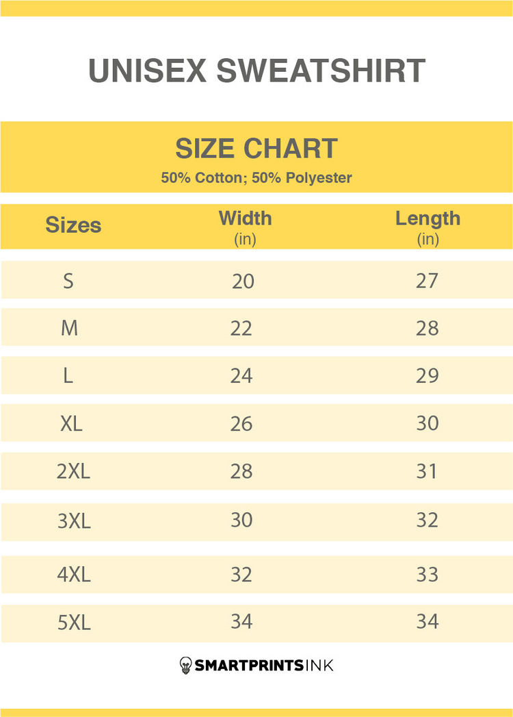 a yellow and white size chart