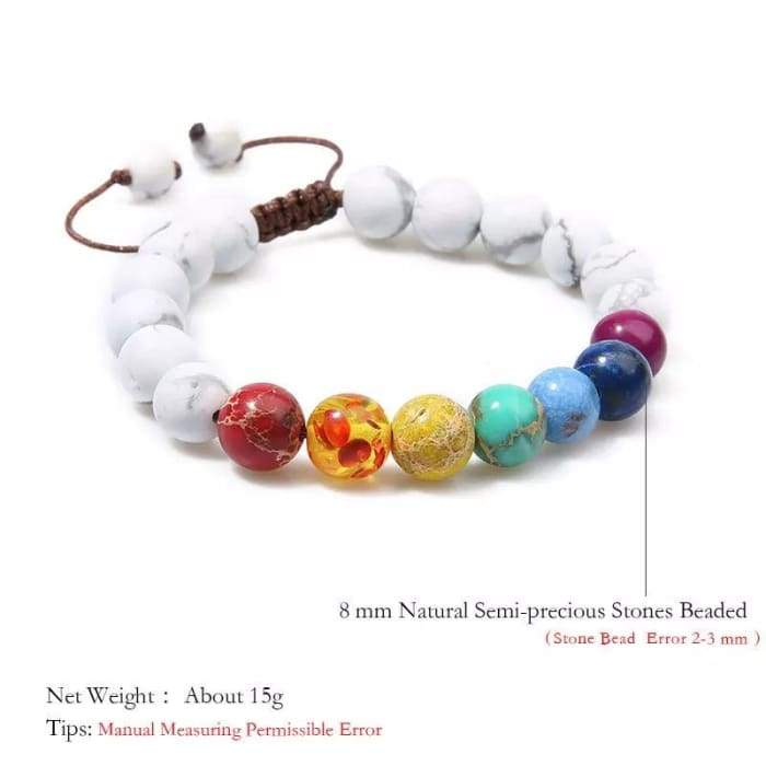 7 Chakra and Healing White Stone Braided Bracelet