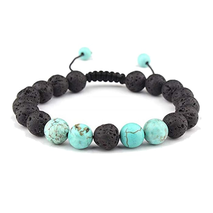 a black and turquoise beaded bracelet