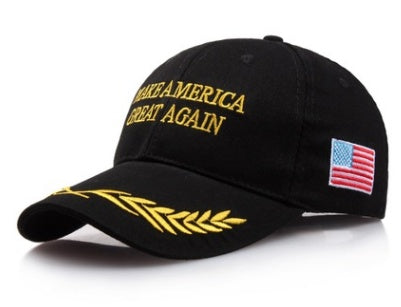 a black hat with yellow text