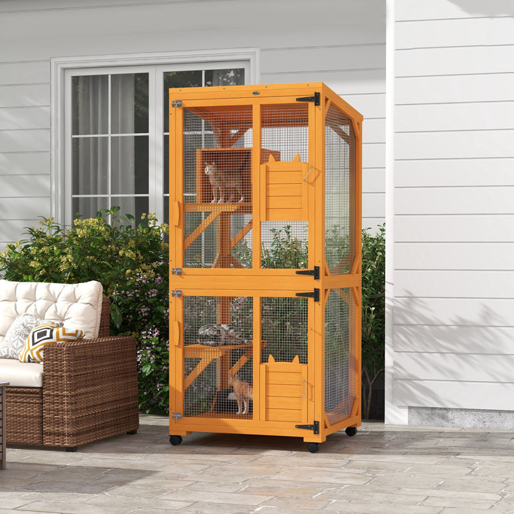 a cat cage on a patio