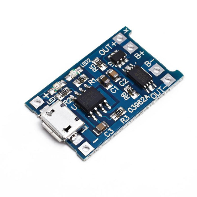 a blue circuit board with white text