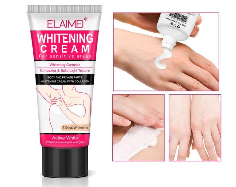 a close-up of a tube of whitening cream