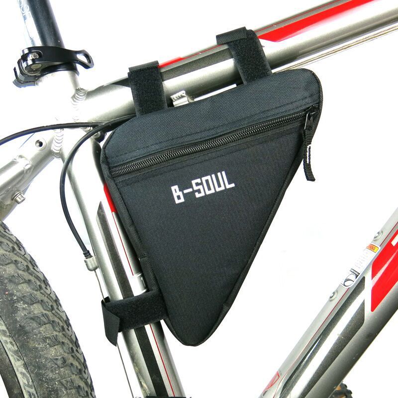 a black bag on a bicycle