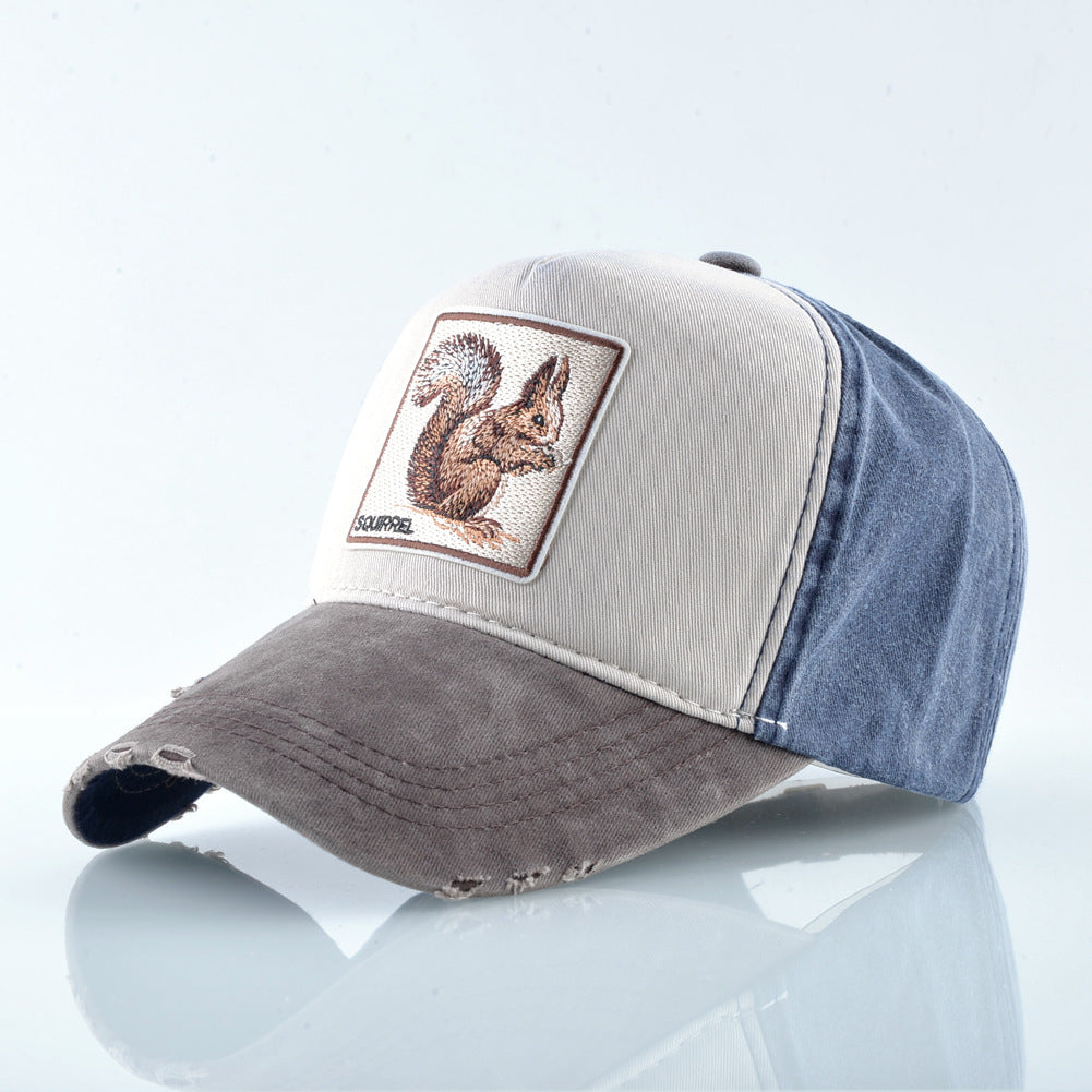 a baseball cap with a squirrel on it