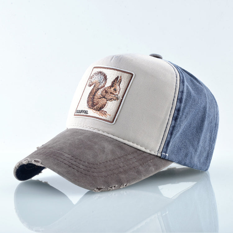 a baseball cap with a squirrel on it