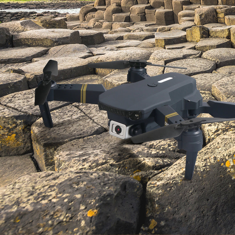 a drone on rocks