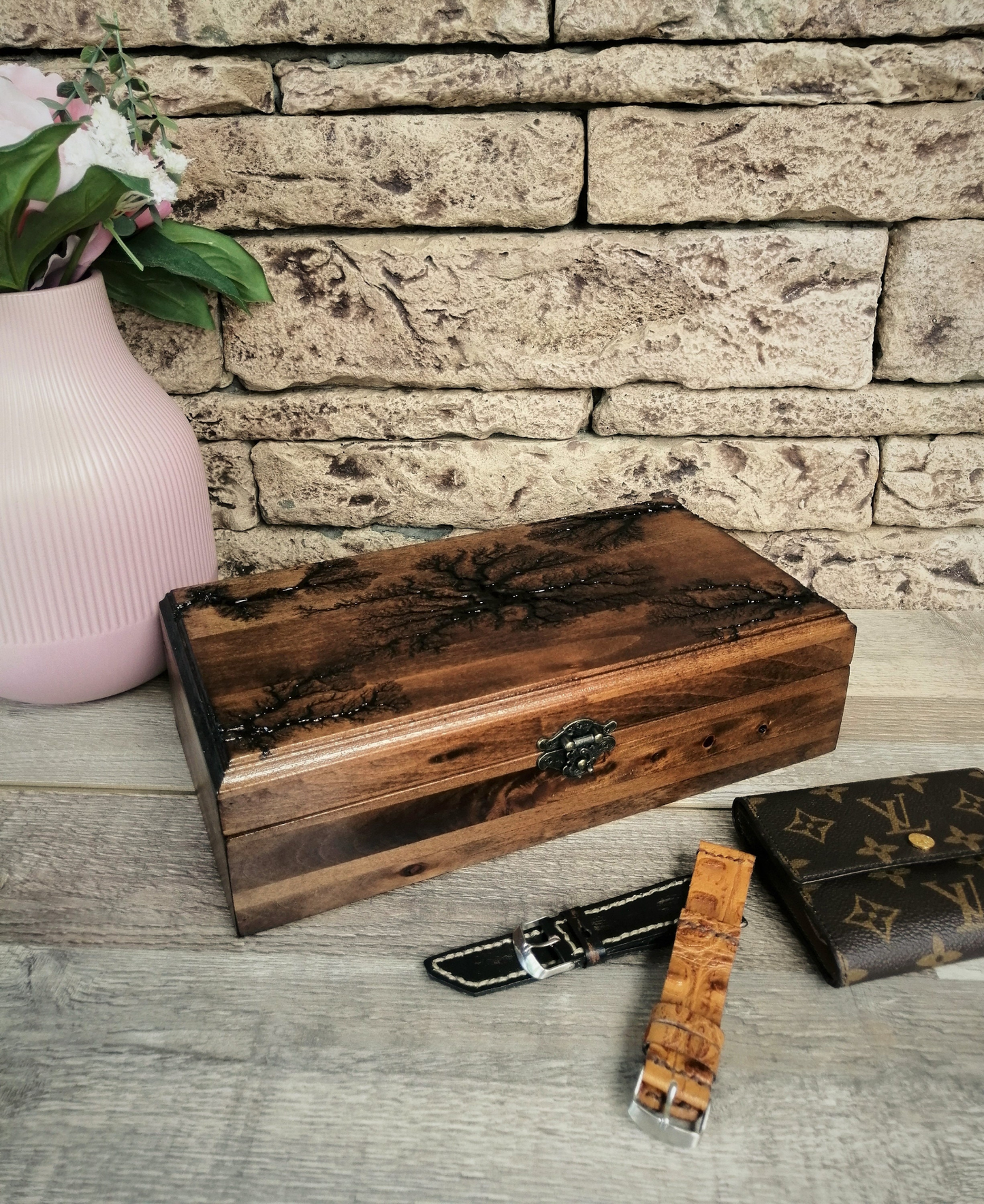 Wood Watch Box, Lichtenberg Figure, Watchbox for Men, Watch Organizer,  Unique Gift Father's Day