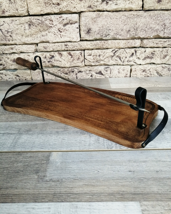 Wooden Tray with Handles for Barbecue, Iron Skewer with Wood Grip, Top Gift for Dad