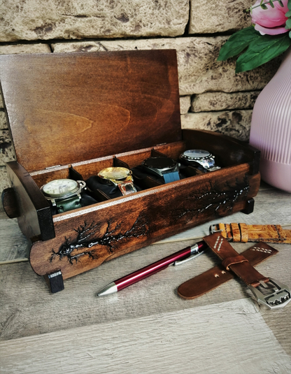 Watch Box Lichtenberg Figure, Watch Case Organizer with 4 Divider Slots