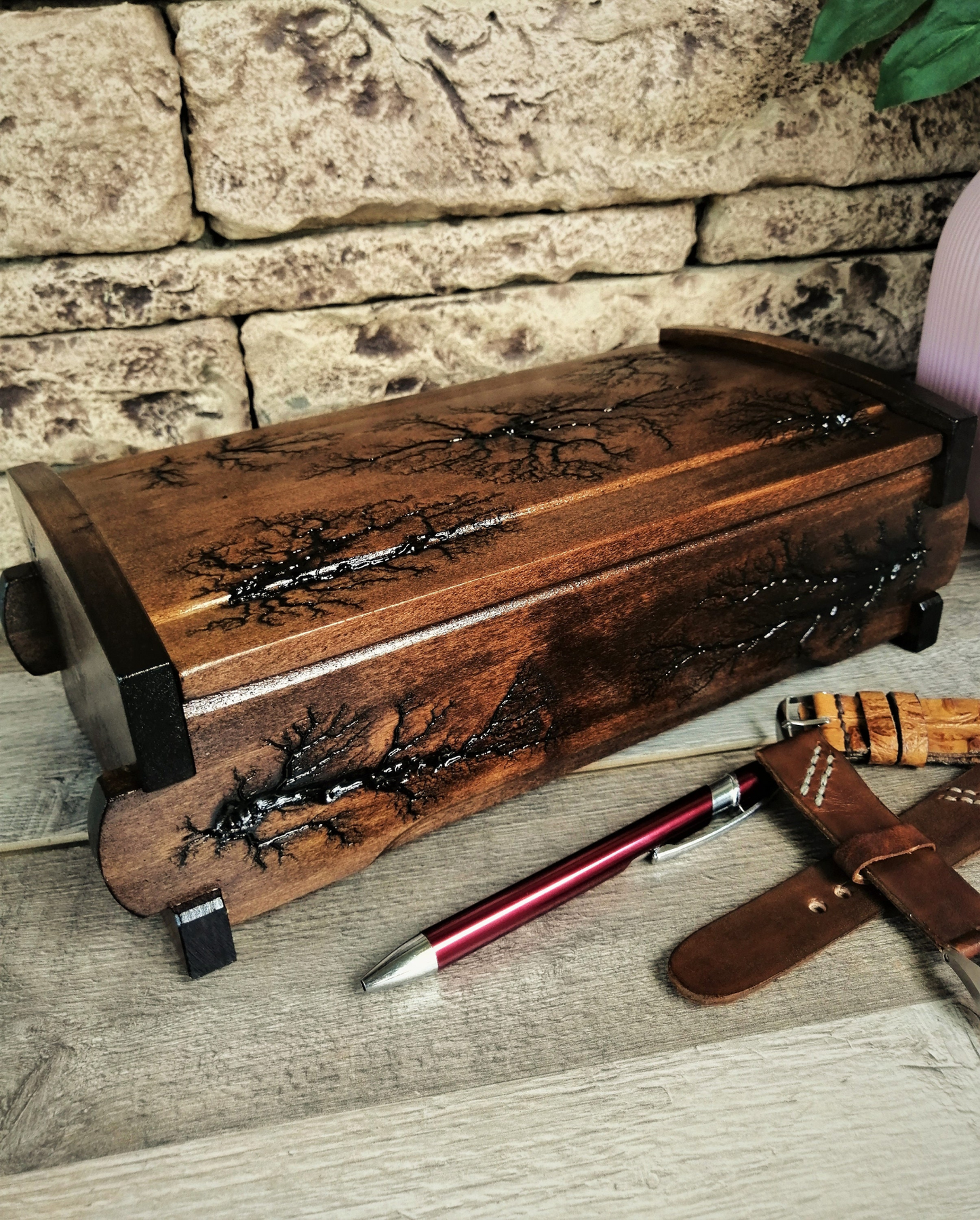 Watch Box Lichtenberg Figure, Watch Case Organizer with 4 Divider Slots