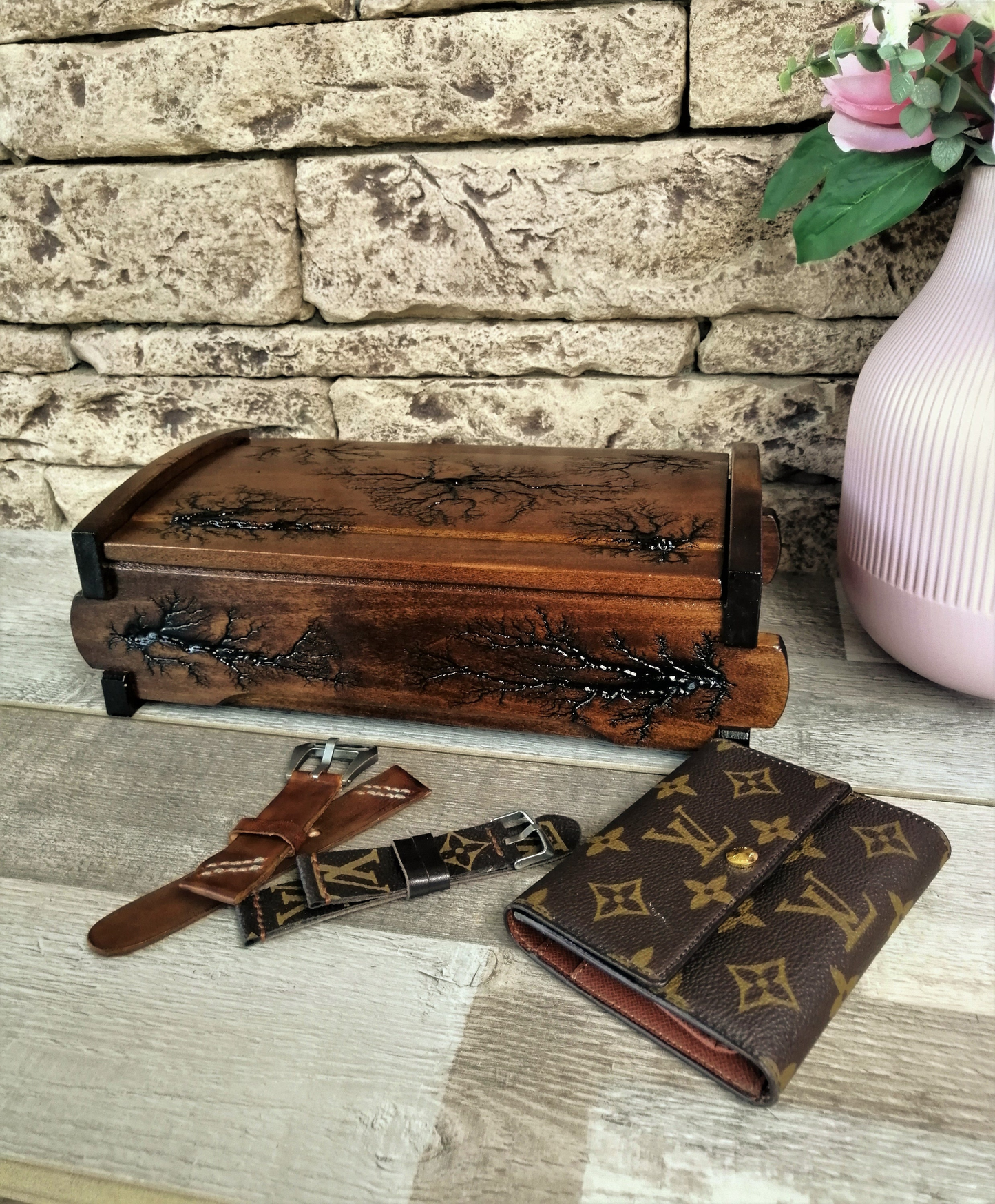 Watch Box Lichtenberg Figure, Watch Case Organizer with 4 Divider Slots