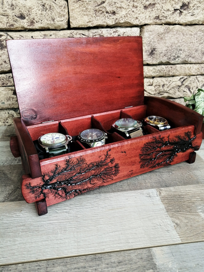 Wood Watch Box Organizer, Personalized Watch Storage 4 Slots, Watch Box Gift for Dad