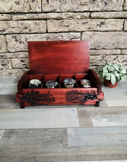 Wood Watch Box Organizer, Personalized Watch Storage 4 Slots, Watch Box Gift for Dad