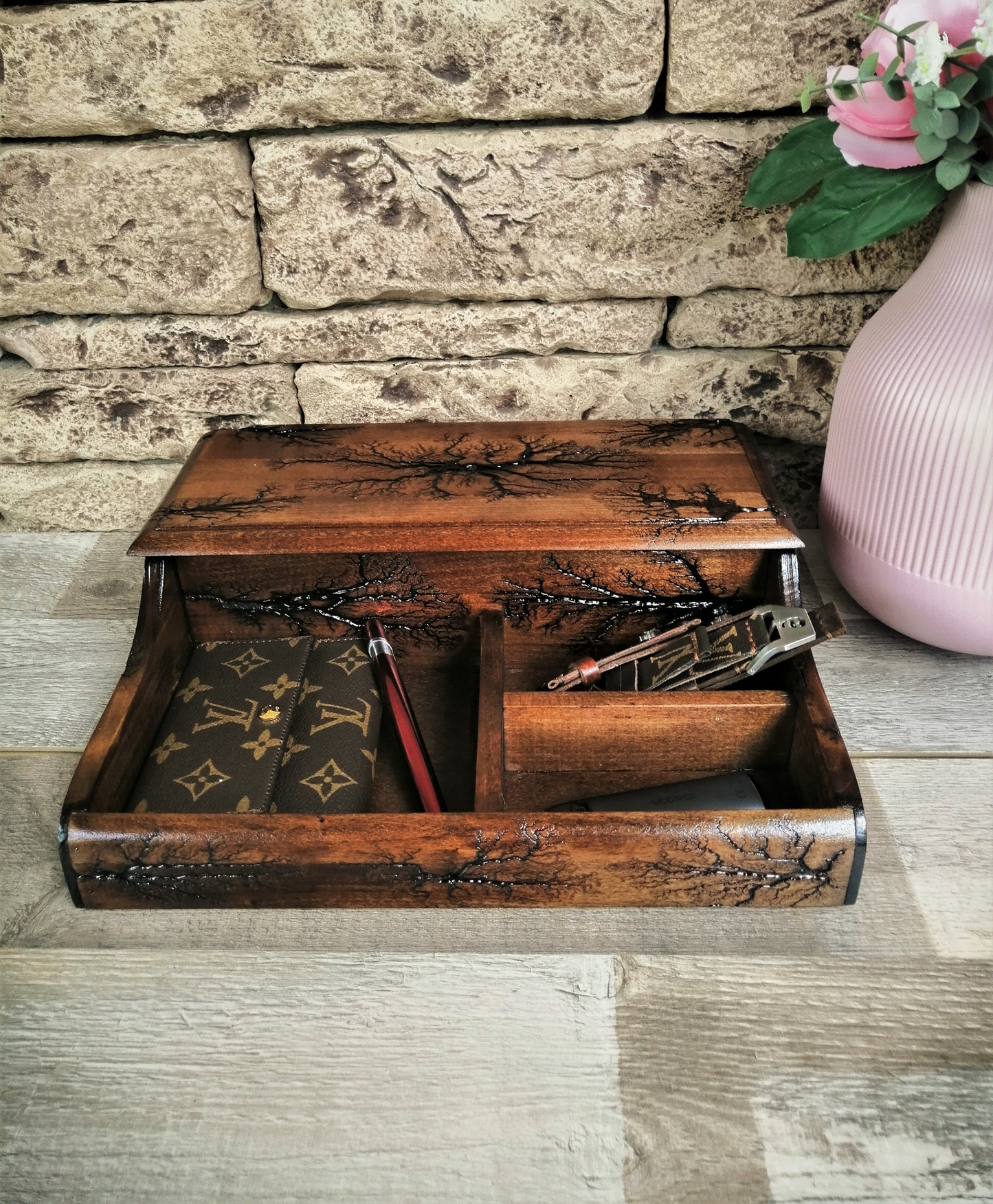 Mens Watch and Jewelry Organizer, luxury box for 4 watches, Gifts Ideas for Men
