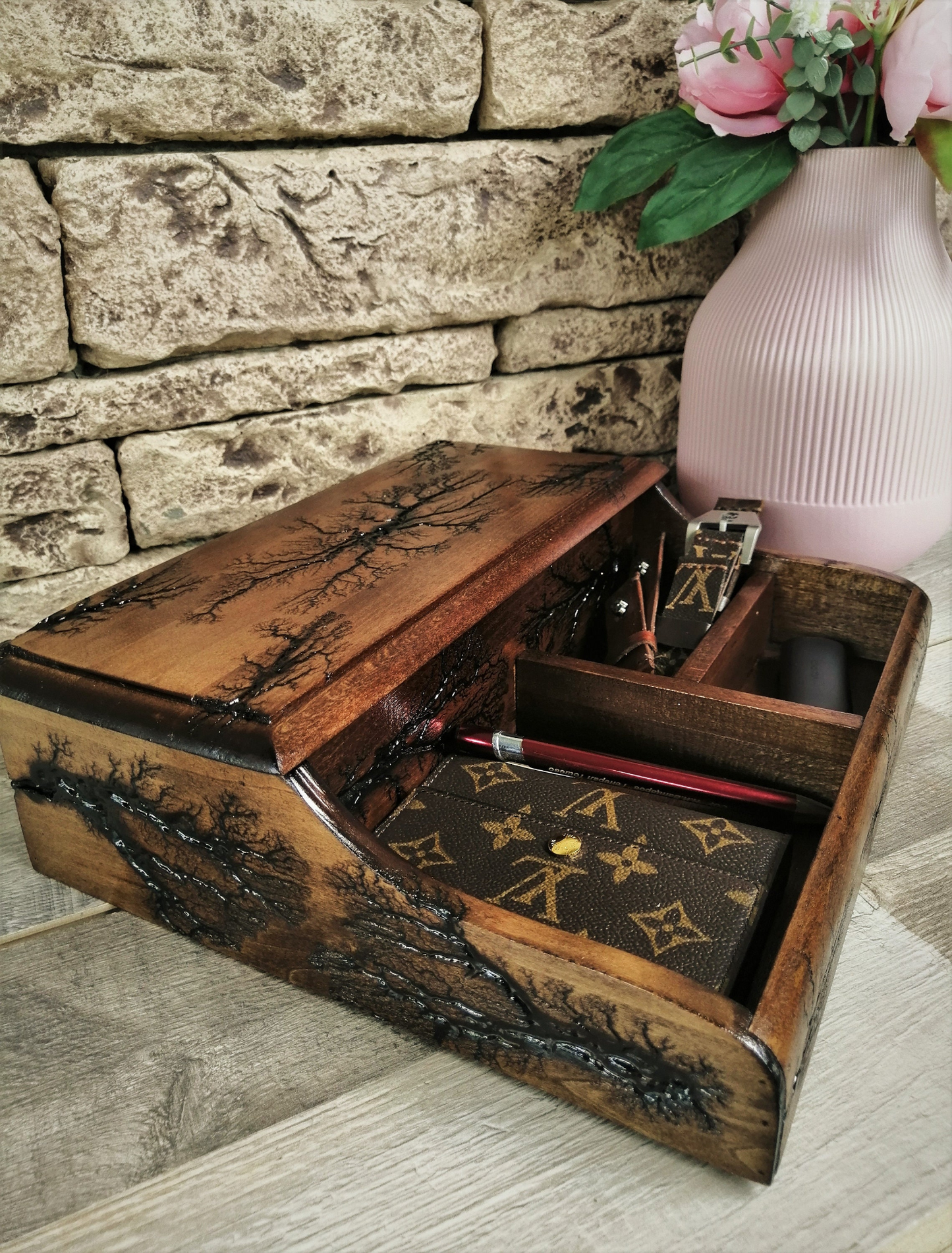Mens Watch and Jewelry Organizer, luxury box for 4 watches, Gifts Ideas for Men