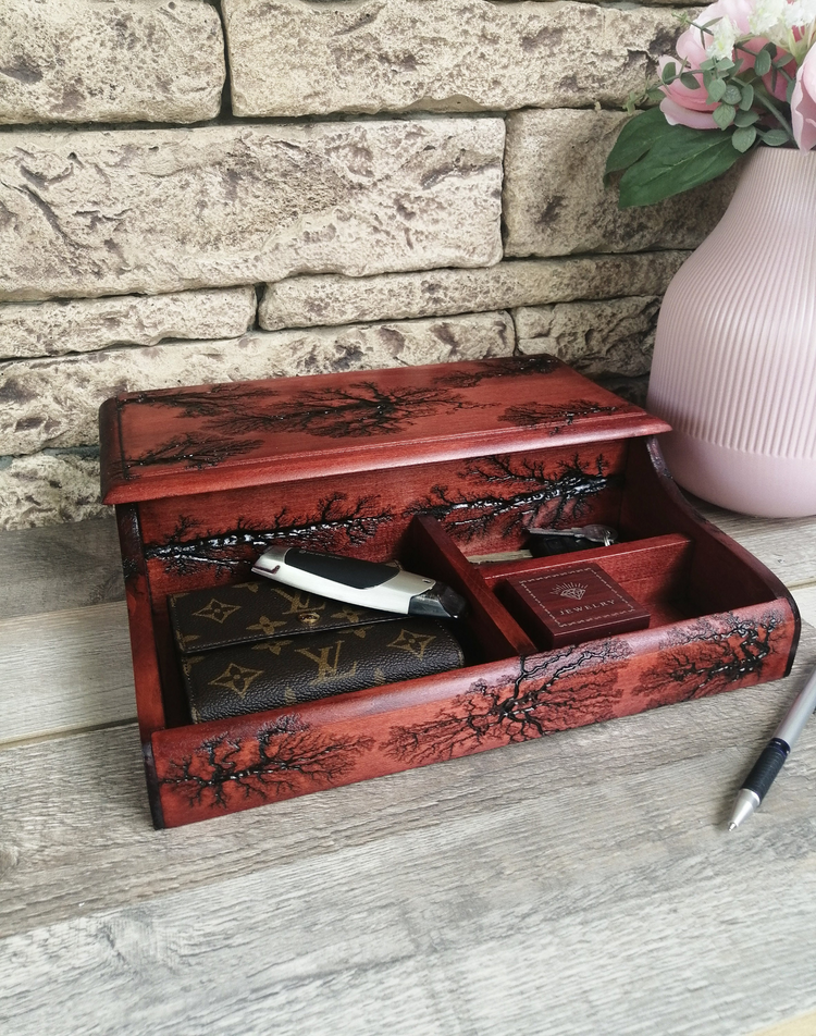 a red box with a pen and a lighter