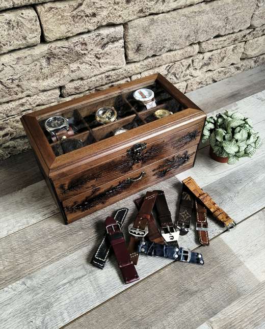 Wood Watch Box With Drawer 12 Compartments Luxury Watch Case Lichtenberg Figure